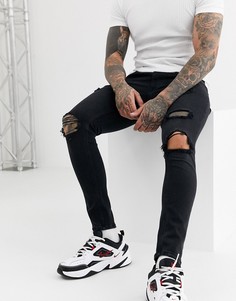Черные супероблегающие джинсы с рваной отделкой Bershka-Черный