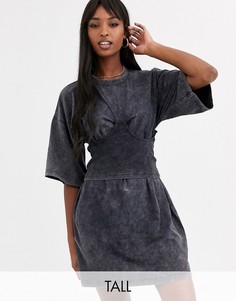Выбеленное серое платье-футболка с корсетной отделкой Missguided Tall-Серый