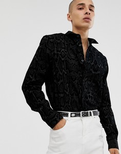 Черная супероблегающая рубашка со змеиным узором с набивкой флок Twisted Tailor-Черный