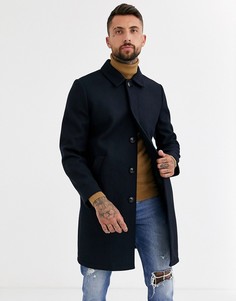 Темно-синий макинтош из ткани с шерстяной текстурой Topman