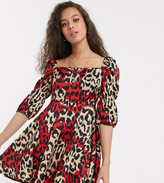 Приталенное платье мини с квадратным вырезом и леопардовым принтом Outrageous Fortune Petite-Мульти