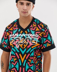 Черная сетчатая футболка с V-образным вырезом Mitchell & Ness San Antonio Spurs-Черный