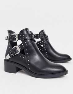 Черные ботинки с заклепками и пряжками Pimkie-Черный