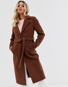 Приталенное пальто цвета ржавчины с поясом New Look-Красный