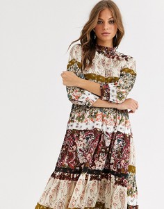 Свободное платье миди с высоким воротником и принтом Vila-Мульти