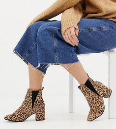 Ботинки челси на блочном каблуке для широкой стопы с леопардовым принтом New Look-Светло-бежевый