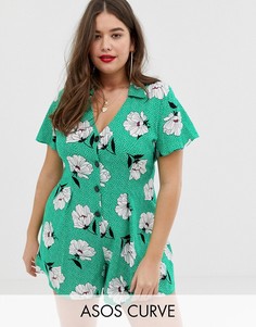 Чайный ромпер с цветочным принтом ASOS DESIGN Curve-Мульти