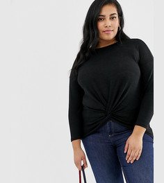 Черный лонгслив с перекрученной отделкой спереди New Look Curve