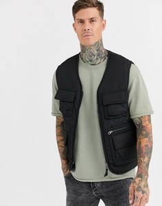 Черный дутый жилет в стиле милитари Bershka