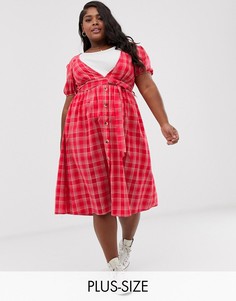 Платье миди в клетку с поясом Influence Plus-Красный