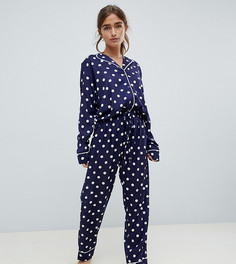 Классическая пижама из 100% модала в горошек ASOS DESIGN Petite-Темно-синий