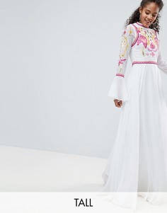 Платье макси с отделкой на лифе и плиссировкой Frock And Frill Tall-Белый
