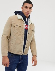 Бежевая вельветовая куртка с меховым воротником и подкладкой Levis-Бежевый