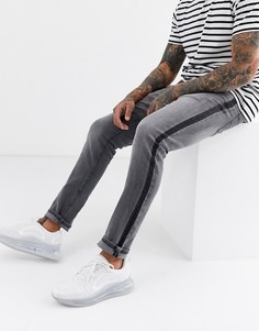 Серые узкие джинсы с полосками по бокам Only & Sons-Серый