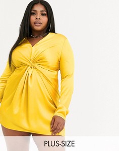 Желтое атласное платье мини с узлом Koco & K Plus-Желтый
