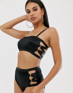 Атласный бралетт с эластичными ремешками по бокам ASOS DESIGN Ottilie-Черный