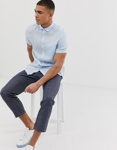 Голубая льняная рубашка с короткими рукавами Celio-Синий