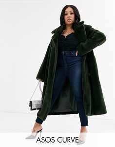 Тренч хаки из искусственного меха ASOS DESIGN Curve-Красный