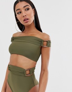 Бикини топ-бандо цвета хаки с пряжками ASOS DESIGN-Зеленый