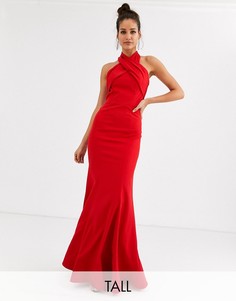 Красное платье макси с халтером Chi Chi London Tall-Красный