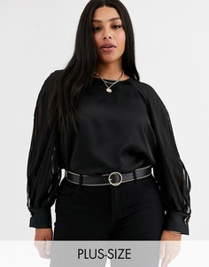 Черная блузка с прозрачными рукавами River Island Plus-Черный