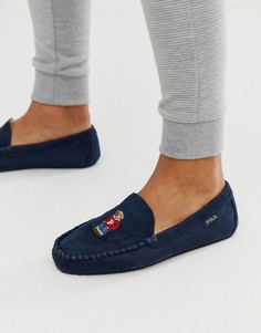 Темно-синие слиперы с вышивкой в виде медведя Polo Ralph Lauren-Темно-синий