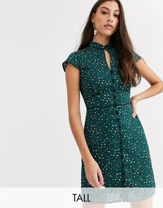 Платье мини с пуговицами и контрастной окантовкой Fashion Union Tall-Зеленый