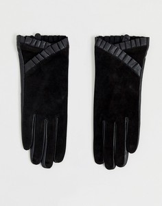 Перчатки из кожи и замши с оборками Barneys Originals-Черный