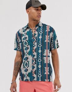 Зеленая рубашка с короткими рукавами и ацтекским принтом Bershka-Мульти