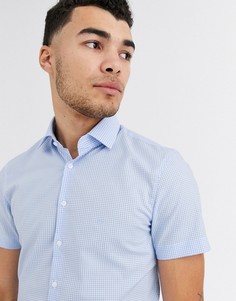 Приталенная рубашка в клетку с короткими рукавами Calvin Klein-Синий