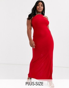 Красное платье макси на одно плечо Club L London Plus-Красный