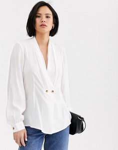 Двубортная рубашка с глубоким V-образным вырезом Selected Femme-Белый