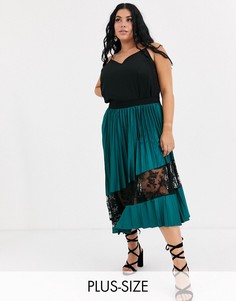 Зеленая плиссированная юбка миди с кружевной вставкой Outrageous Fortune Plus-Зеленый