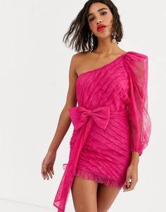 Кружевное платье мини на одно плечо с эффектом металлик For Love & Lemons-Розовый цвет