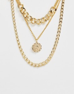 Ярусное золотистое ожерелье с массивной цепочкой и подвеской Ashiana-Золотой