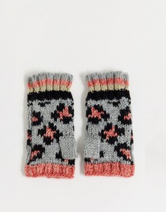 Вязаные перчатки с открытыми пальцами и леопардовым принтом Boardmans-Мульти