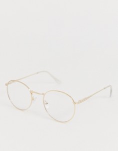 Круглые очки с прозрачными стеклами в золотистой оправе ASOS DESIGN-Золотой