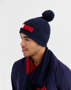 Шапка-бини с большим флагом Tommy Hilfiger-Темно-синий