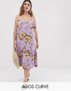 Сарафан миди на пуговицах с цветочным принтом ASOS DESIGN Curve-Мульти