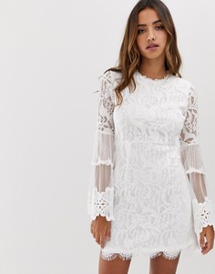 Белое кружевное платье мини с рукавами-колокол Forever U-Белый