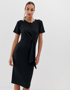 Черное платье миди в рубчик с завязкой спереди Missguided-Черный