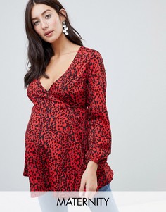 Блузка с запахом и леопардовым принтом Influence Maternity-Красный