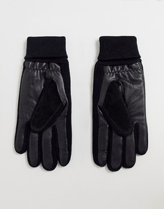 Черные кожаные перчатки для сенсорных экранов с отделкой в рубчик ASOS DESIGN-Черный