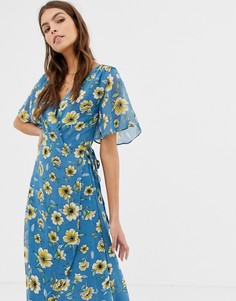 Платье макси с запахом и цветочным принтом Glamorous-Синий
