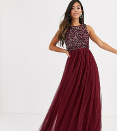 Платье макси 2 в 1 винного цвета с пайетками Maya Petite - Bridesmaid-Красный