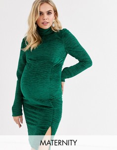 Бархатное облегающее платье зеленого цвета Fashion Union Maternity-Зеленый