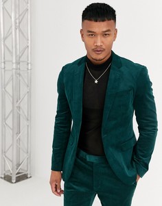 Зеленый вельветовый пиджак приталенного кроя Topman