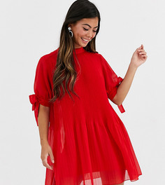 Платье-трапеция мини с плиссировкой ASOS DESIGN Petite-Красный