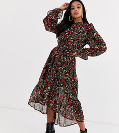 Свободное платье миди с оборками на рукавах и цветочным принтом Missguided Petite-Мульти