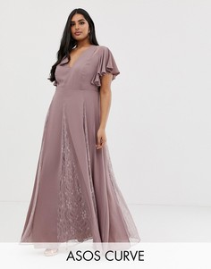 Платье макси с кружевными вставками ASOS DESIGN Curve-Фиолетовый